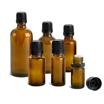 Frasco vidrio ámbar cuello estrecho